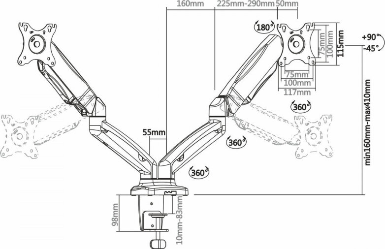 Aisens Screen Table Support kaina ir informacija | Monitorių laikikliai | pigu.lt