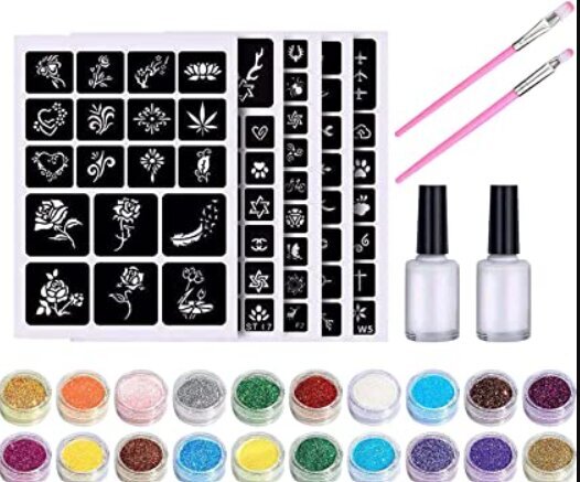 Tattoo rinkinys Glitter Tattoo Kit Fashion, 121 vnt. цена и информация | Makiažo šepetėliai, kempinėlės | pigu.lt