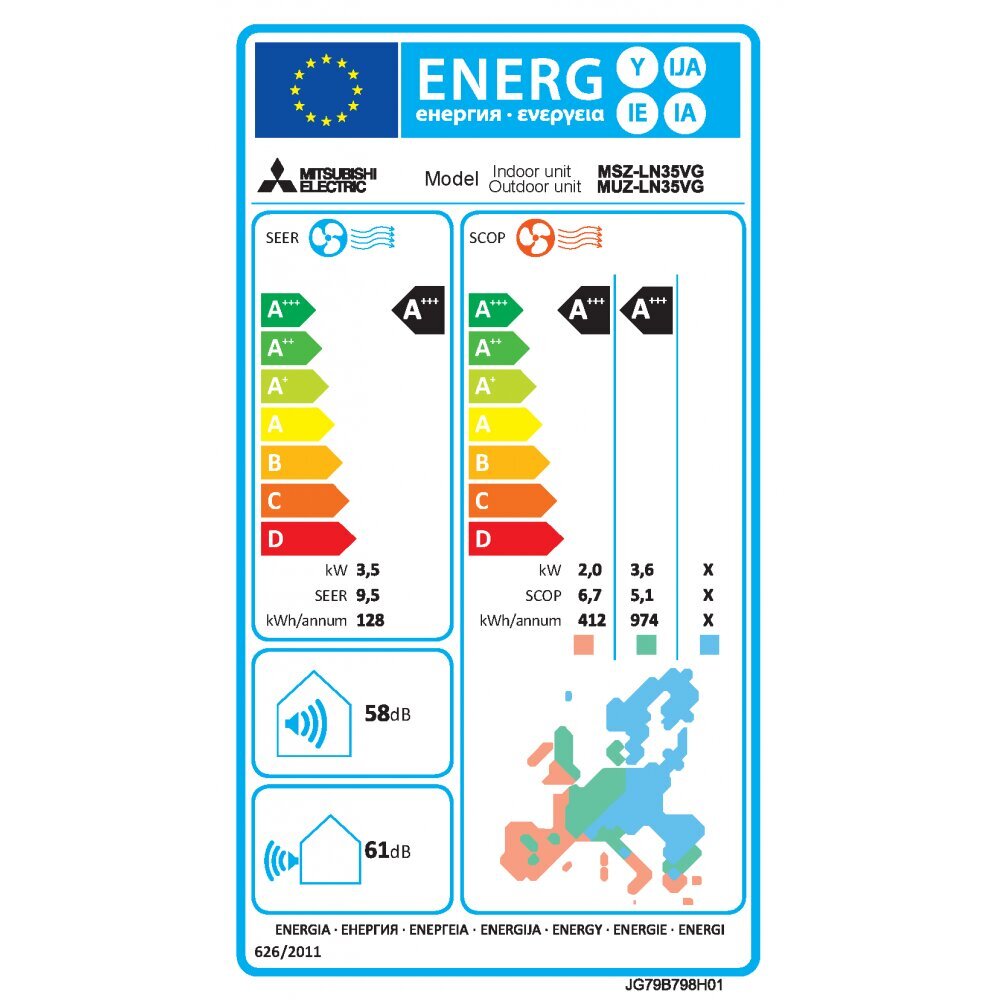 Oro kondicionierius Mitsubishi Electric MSZ-LN35VGW, 3.5/4kW kaina ir informacija | Kondicionieriai, šilumos siurbliai, rekuperatoriai | pigu.lt