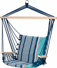 Swing Blue Wood Cotton With armrests Striped 53 x 100 cm kaina ir informacija | Hamakai | pigu.lt