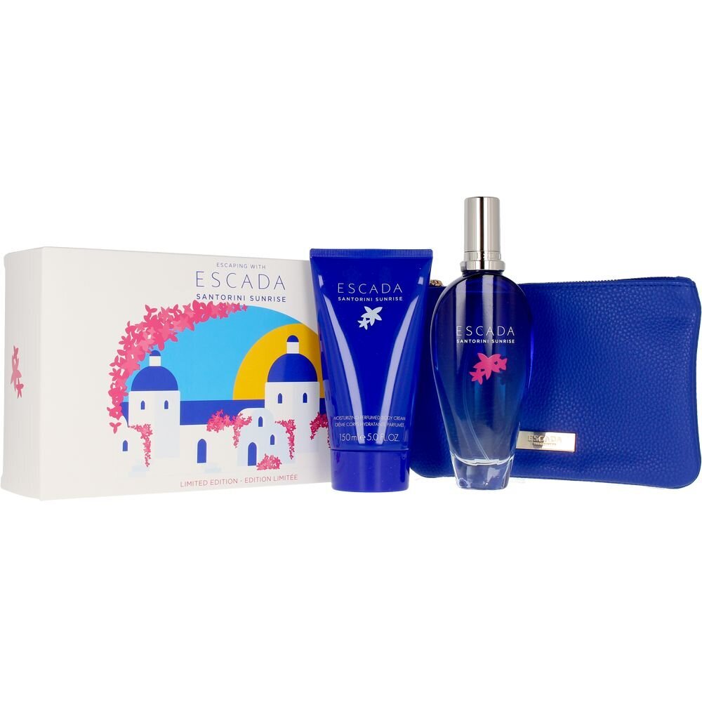 Dovanų rinkinys: tualetinis vanduo moterims Escada Santorini Sunrise EDT,100 ml + kūno kremas, 150 ml + kosmetinė kaina ir informacija | Kvepalai moterims | pigu.lt