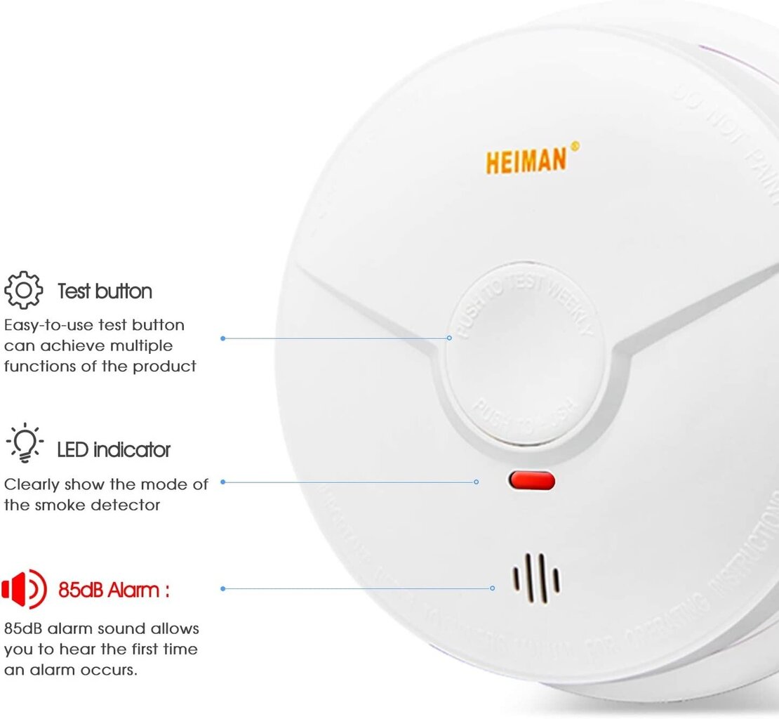 Dūmų detektorius Heiman EN14604 kaina ir informacija | Dūmų, dujų detektoriai | pigu.lt