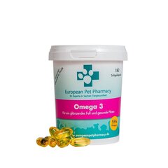 Pašaro papildas šunims European Pet Pharmacy Omega 3, 180 tablečių цена и информация | Витамины, добавки, средства от паразитов для собак | pigu.lt