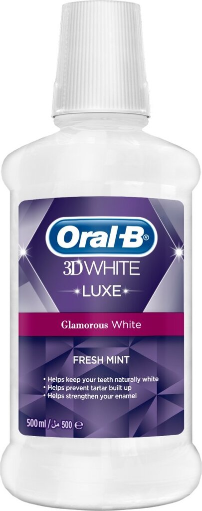 Burnos skalavimo skystis Oral-B 3D White Luxe, 500 ml kaina ir informacija | Dantų šepetėliai, pastos | pigu.lt