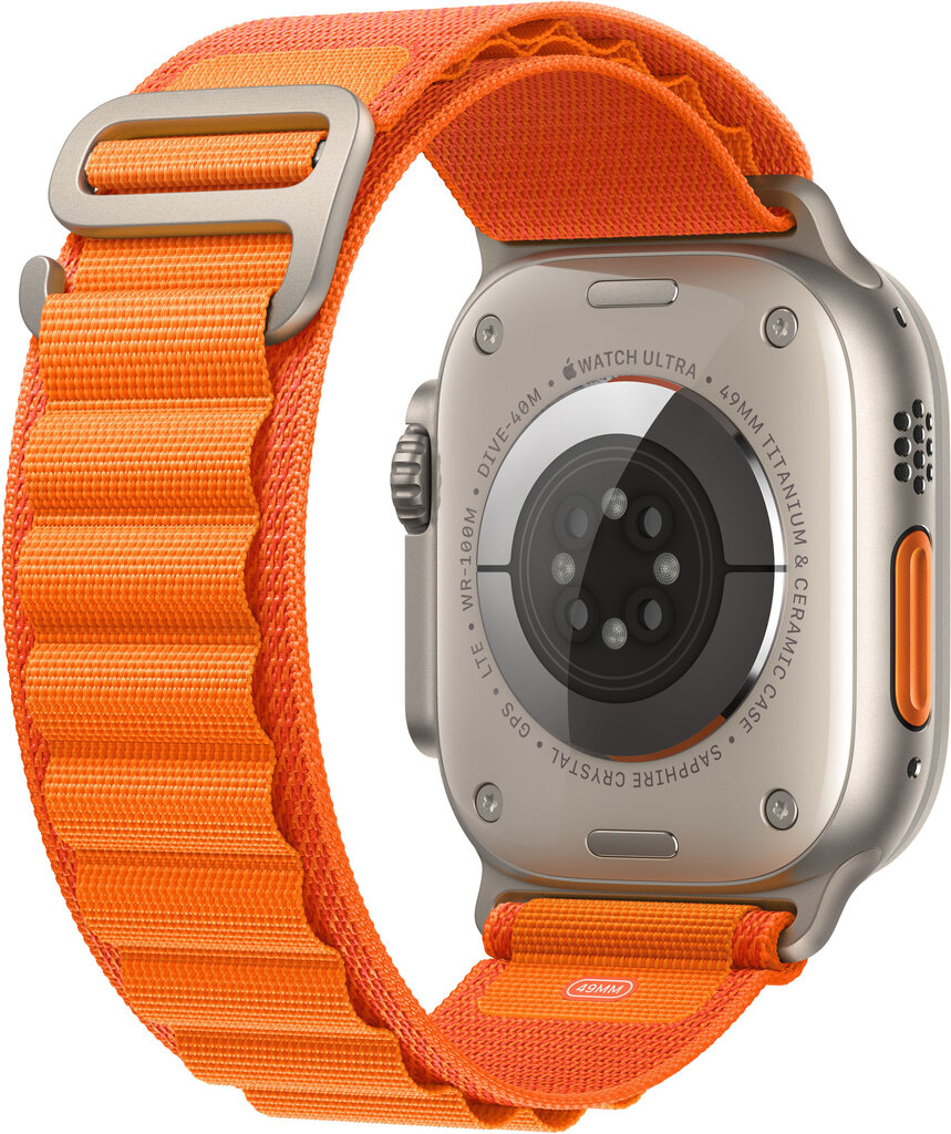 Apple Watch Ultra GPS + Cellular, 49mm Titanium Case ,Orange Alpine Loop - Medium MQFL3KS/A kaina ir informacija | Išmanieji laikrodžiai (smartwatch) | pigu.lt