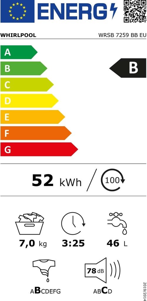 Whirlpool WRSB 7259 BB EU kaina ir informacija | Skalbimo mašinos | pigu.lt