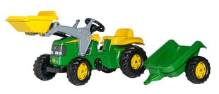 Педальный детский трактор с прицепом Rolly Toys rollyKid John Deere, зеленый цена и информация | Игрушки для мальчиков | pigu.lt