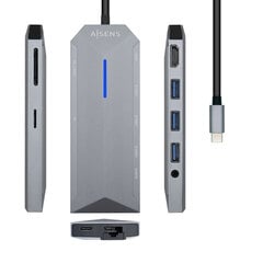 USB-разветвитель Aisens USB-C Dock 9 en 1, USB-C a 1x HDMI, 1xRJ45, 3x USB, 1x PD, 1x Audio, 1x SD, 1x Micro SD, Gris, 15 cm цена и информация | Адаптеры, USB-разветвители | pigu.lt