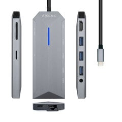 USB-разветвитель Aisens USB-C Dock 9 en 1, USB-C a 1x HDMI, 1xRJ45, 3x USB, 1x PD, 1x Audio, 1x SD, 1x Micro SD, Gris, 15 cm цена и информация | Aisens Компьютерная техника | pigu.lt