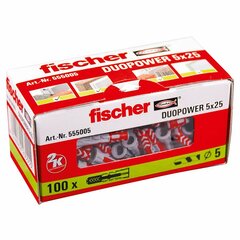 Шипы Fischer DuoPower 555005 Ø 5 x 25 mm Нейлон (100 штук) цена и информация | Механические инструменты | pigu.lt