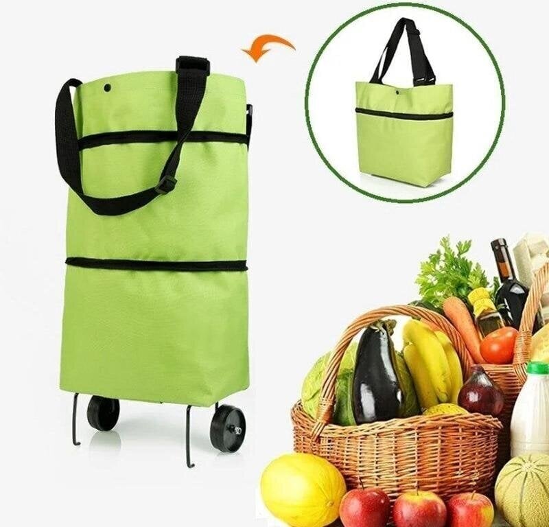 Sulankstomas pirkinių krepšys su ratukais, žalias цена и информация | Pirkinių krepšiai | pigu.lt
