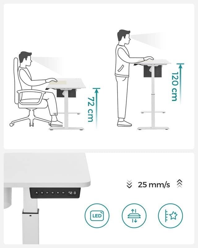 Elektrinis reguliuojamo aukščio stalas Songmics, baltas kaina ir informacija | Kompiuteriniai, rašomieji stalai | pigu.lt
