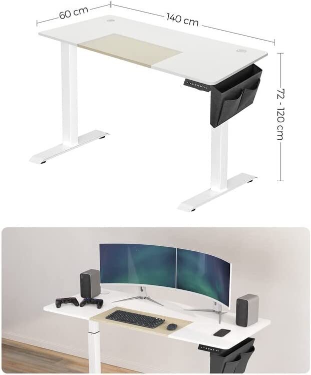 Elektrinis reguliuojamo aukščio stalas Songmics, baltas kaina ir informacija | Kompiuteriniai, rašomieji stalai | pigu.lt