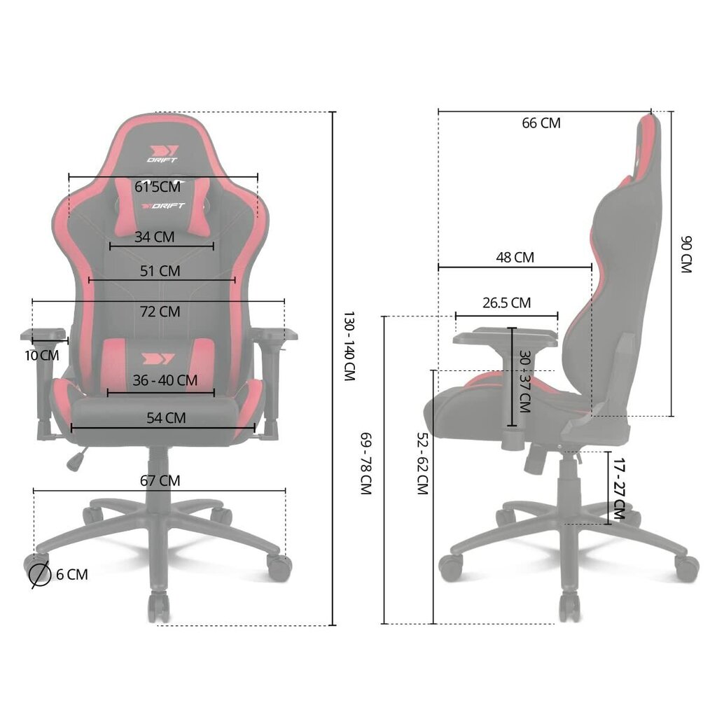 Biuro kėdė Drift, juoda/raudona kaina ir informacija | Biuro kėdės | pigu.lt