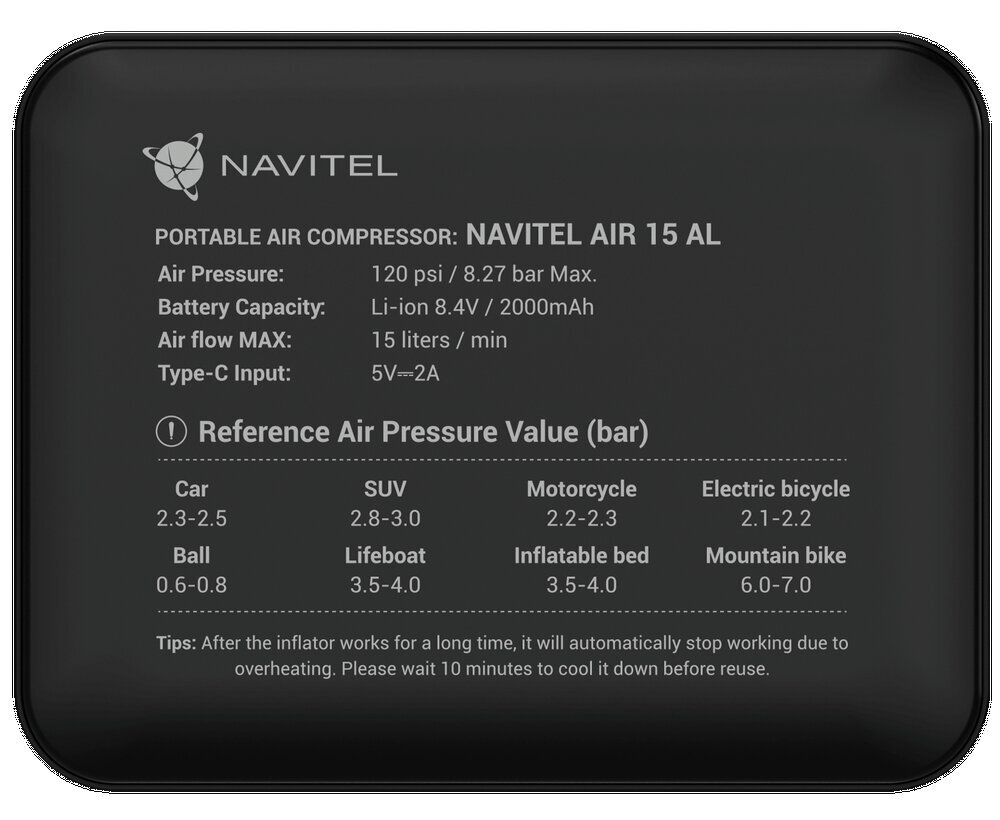 Oro kompresorius Navitel Air 15 AL kaina ir informacija | Kompresoriai | pigu.lt