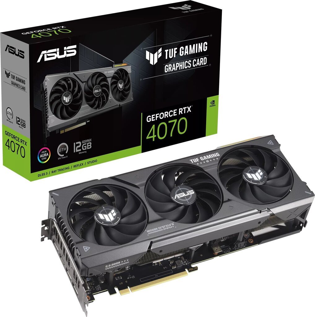 Asus TUF Gaming GeForce RTX 4070 12GB GDDR6X (90YV0IZ1-M0NA00) kaina ir informacija | Vaizdo plokštės (GPU) | pigu.lt