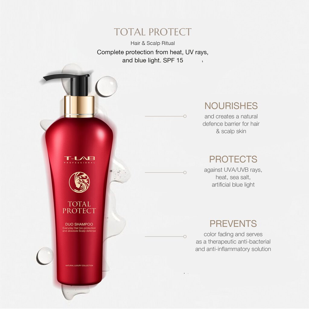 Rinkinys plaukų priežiūrai T-LAB Professional Total Protect: šampūnas, 300 ml + kaukė, 300 ml + fluidas, 150 ml kaina ir informacija | Šampūnai | pigu.lt
