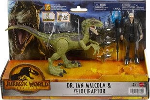 Figūrėlių rinkinys Dr. Ian Malcolm & Velociraptor Mattel Jurassic World HGP77 цена и информация | Игрушки для мальчиков | pigu.lt