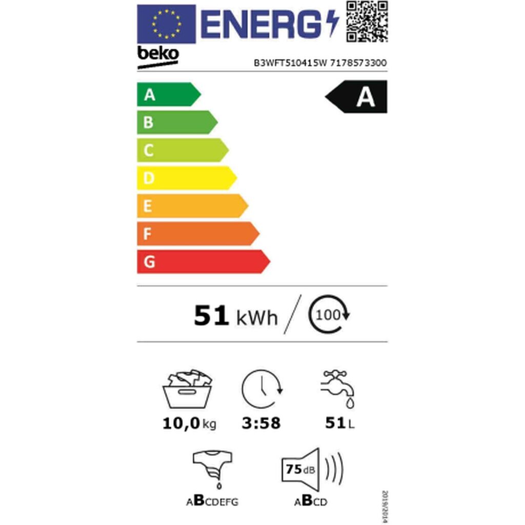 Beko B3WFT510415W kaina ir informacija | Skalbimo mašinos | pigu.lt