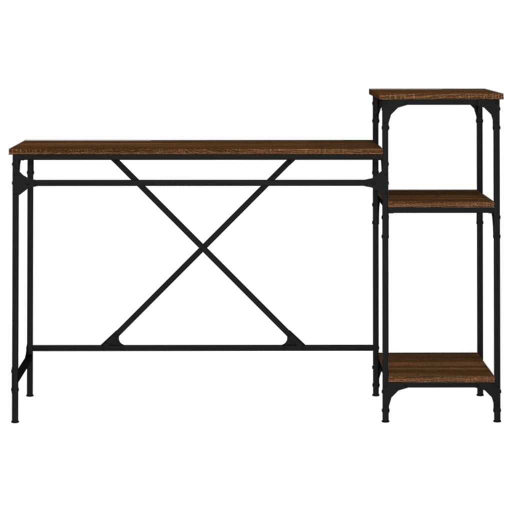 vidaXL Rašomasis stalas su lentynomis, rudas, 135x50x90cm, mediena kaina ir informacija | Kompiuteriniai, rašomieji stalai | pigu.lt