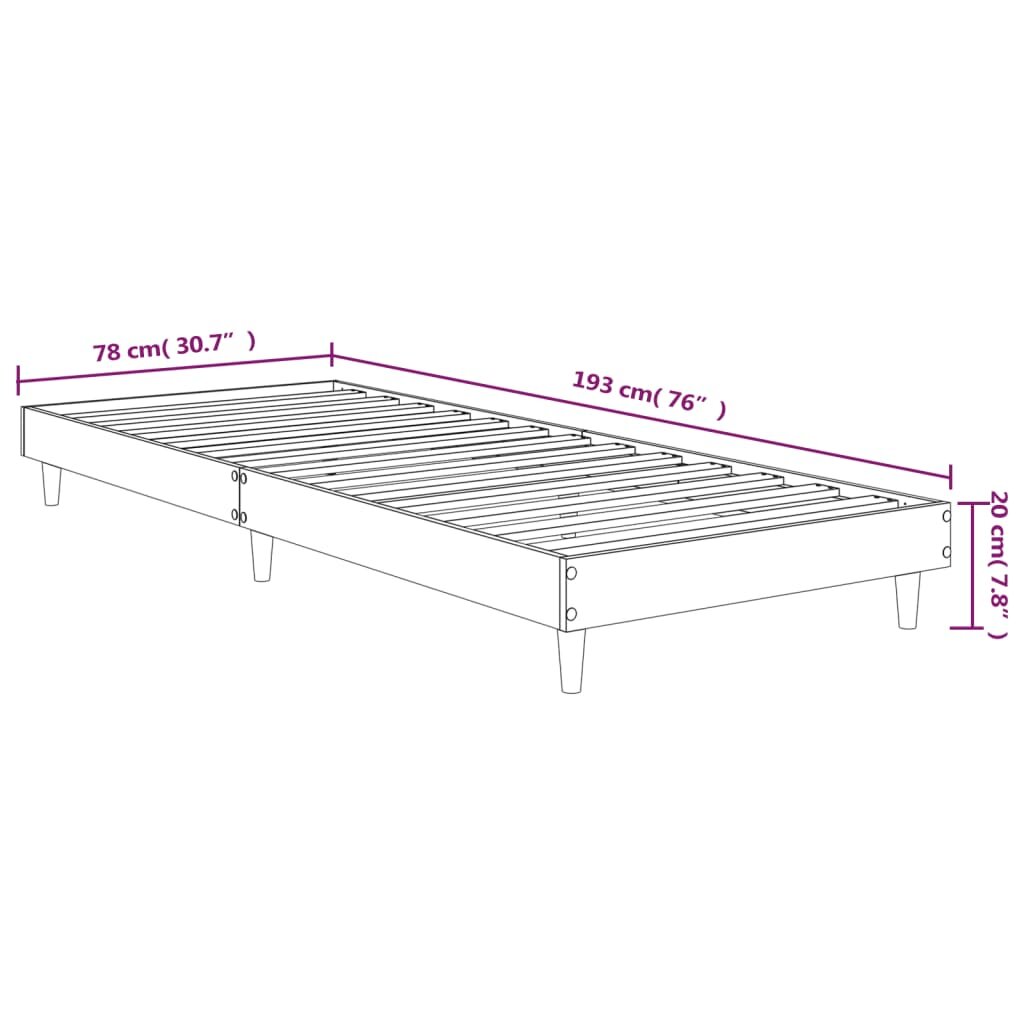 vidaXL Lovos rėmas, baltos spalvos, 75x190cm, apdirbta mediena kaina ir informacija | Lovos | pigu.lt