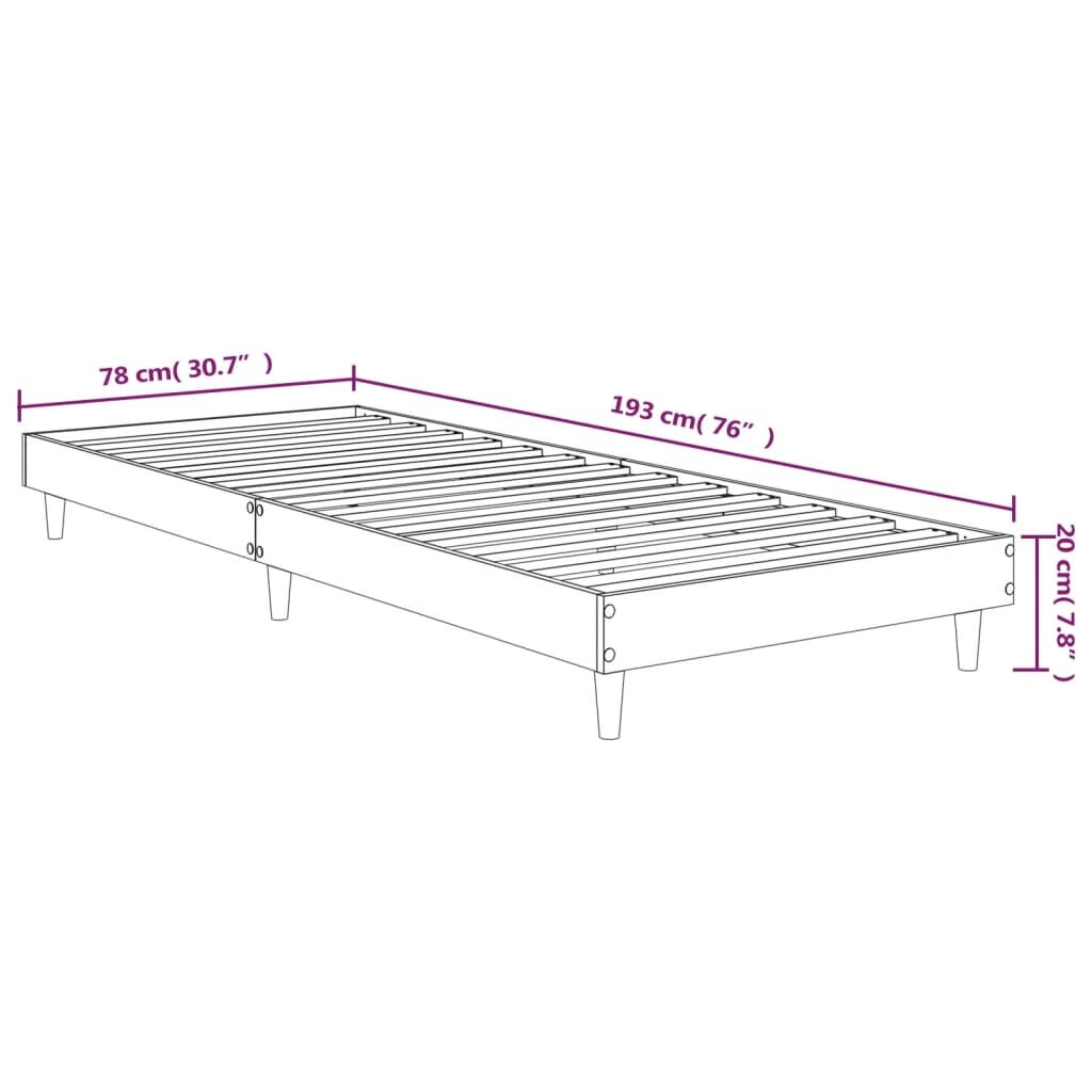 vidaXL Lovos rėmas, baltas, 75x190cm, apdirbta mediena, blizgus kaina ir informacija | Lovos | pigu.lt