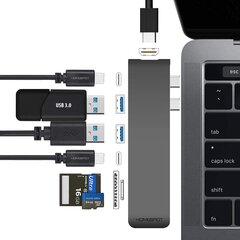 HomeSpot USB hub для MacBook Pro 2016/2017, USB-C, HDMI, SD/Micro, USB-A, серый цена и информация | Адаптеры, USB-разветвители | pigu.lt