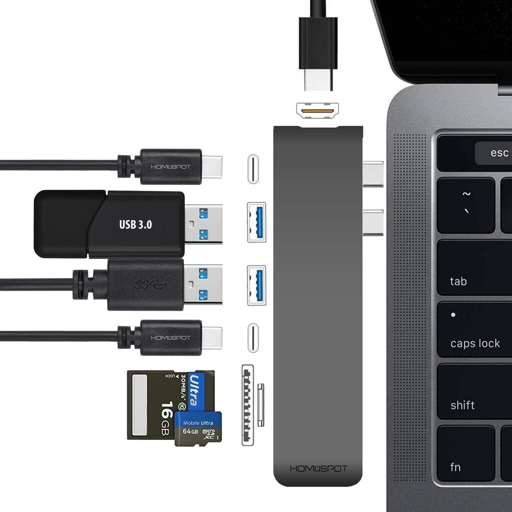 USB HomeSpot MacBook Pro 2016/2017 USB-C/HDMI/SD / Micro/ USB-A цена и информация | Adapteriai, USB šakotuvai | pigu.lt