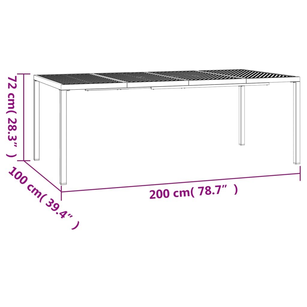 vidaXL Sodo stalas, antracito spalvos, 200x100x72cm, plienas kaina ir informacija | Lauko stalai, staliukai | pigu.lt