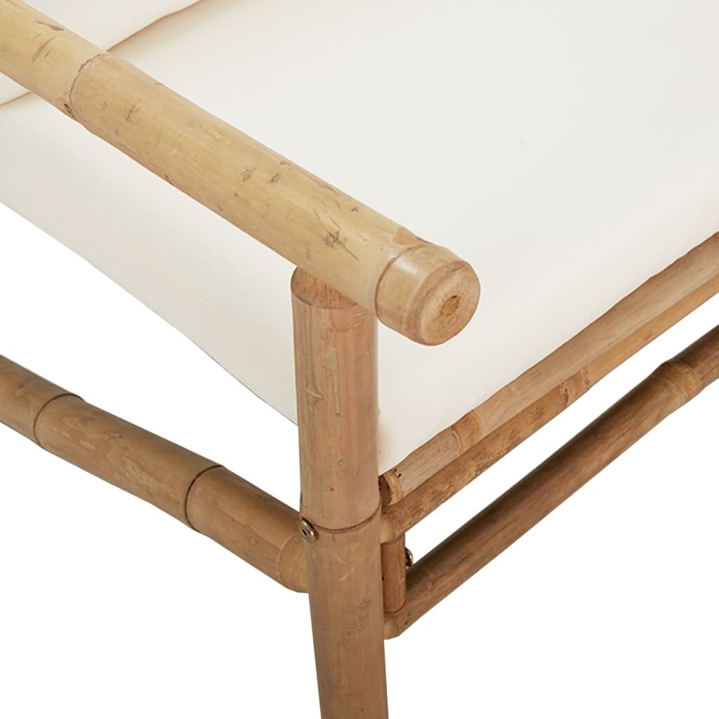 vidaXL Sodo suoliukas su kreminėmis baltomis pagalvėlėmis, bambukas kaina ir informacija | Lauko kėdės, foteliai, pufai | pigu.lt