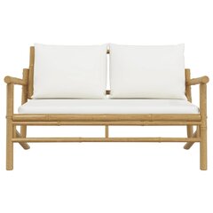 vidaXL Sodo suoliukas su kreminėmis baltomis pagalvėlėmis, bambukas kaina ir informacija | Lauko kėdės, foteliai, pufai | pigu.lt
