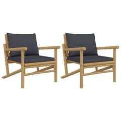 vidaXL Sodo kėdės su tamsiai pilkomis pagalvėlėmis, 2vnt., bambukas kaina ir informacija | Lauko kėdės, foteliai, pufai | pigu.lt
