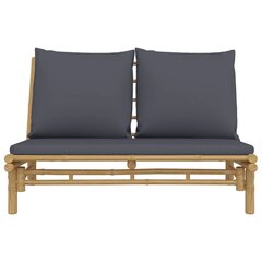 vidaXL Sodo suoliukas su tamsiai pilkomis pagalvėlėmis, bambukas kaina ir informacija | Lauko kėdės, foteliai, pufai | pigu.lt