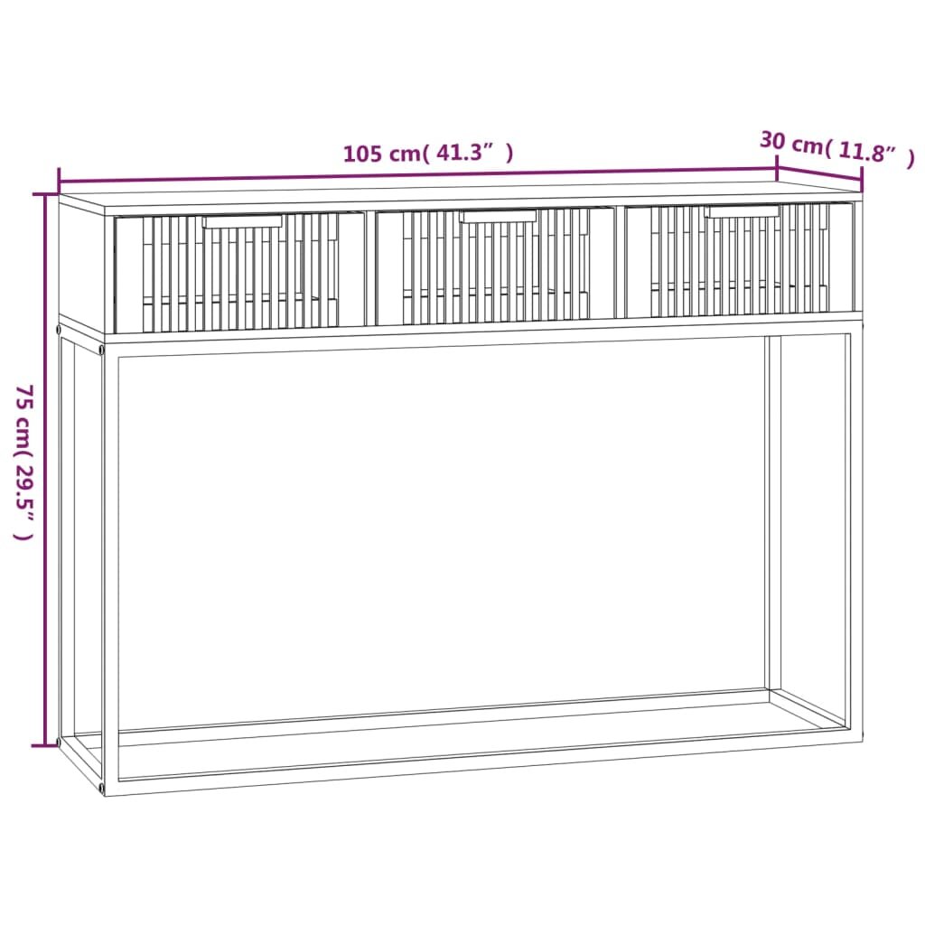 vidaXL Konsolinis staliukas, baltas, 105x30x75cm, mediena ir geležis kaina ir informacija | Kavos staliukai | pigu.lt