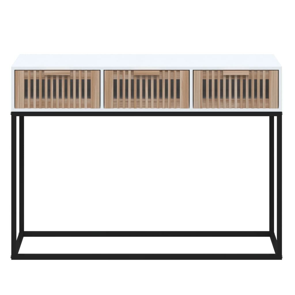 vidaXL Konsolinis staliukas, baltas, 105x30x75cm, mediena ir geležis kaina ir informacija | Kavos staliukai | pigu.lt