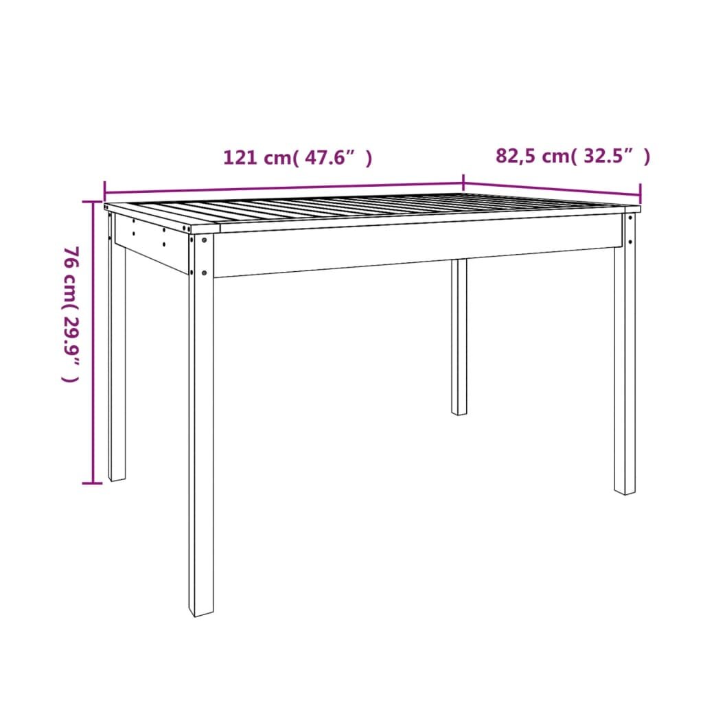 vidaXL Sodo stalas, baltas, 121x82,5x76cm, pušies medienos masyvas kaina ir informacija | Lauko stalai, staliukai | pigu.lt