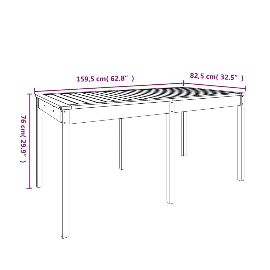 vidaXL Sodo stalas, pilkas, 159,5x82,5x76cm, pušies medienos masyvas kaina ir informacija | Lauko stalai, staliukai | pigu.lt