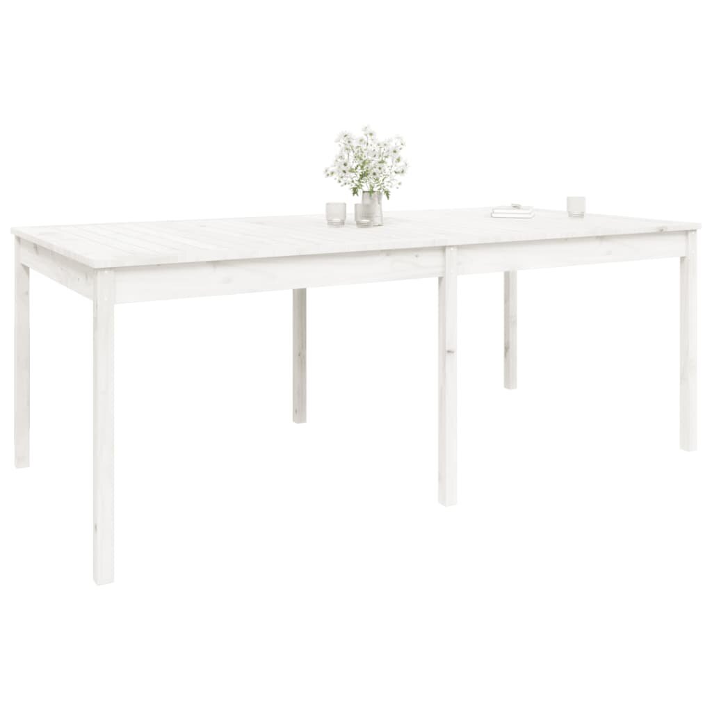 vidaXL Sodo stalas, baltas, 203,5x100x76cm, pušies medienos masyvas kaina ir informacija | Lauko stalai, staliukai | pigu.lt
