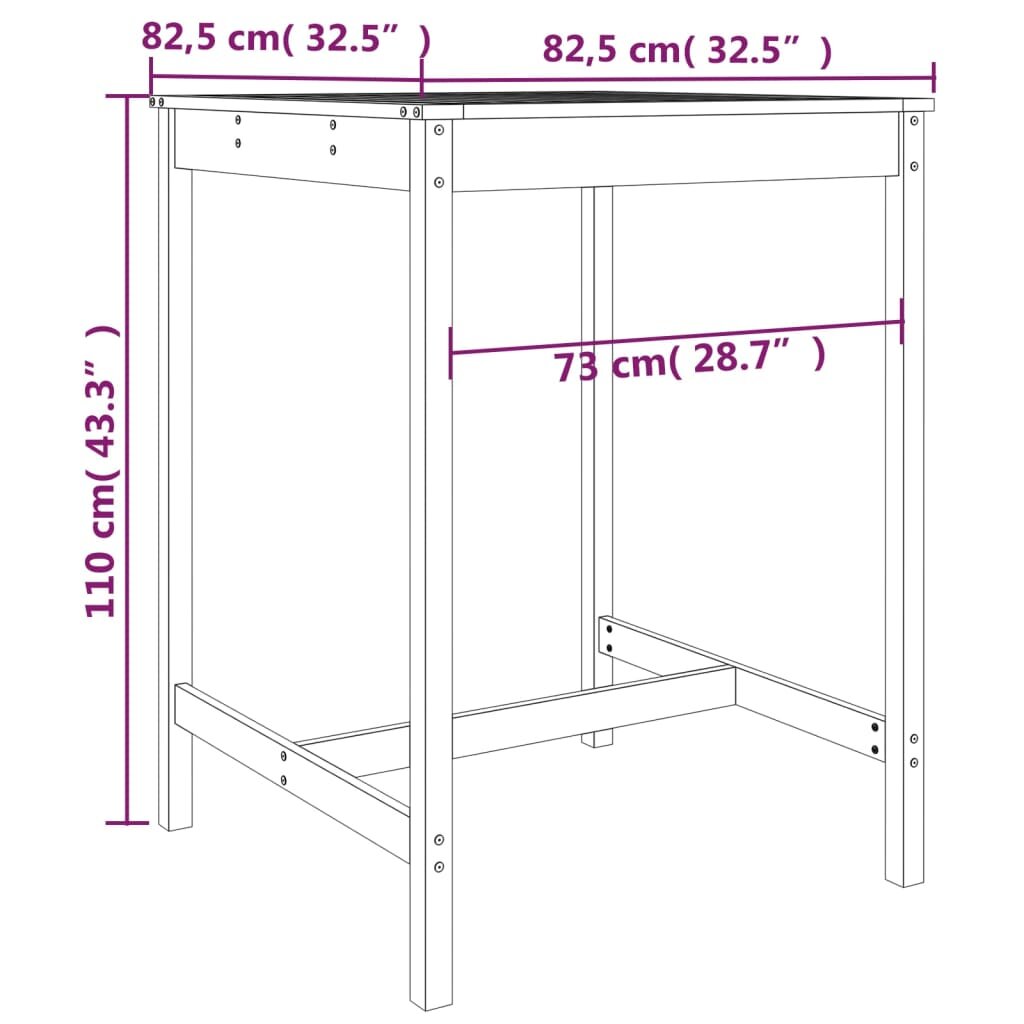 vidaXL Sodo stalas, juodas, 82,5x82,5x110cm, pušies medienos masyvas kaina ir informacija | Lauko stalai, staliukai | pigu.lt