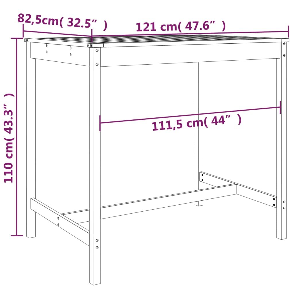 vidaXL Sodo stalas, juodas, 121x82,5x110cm, pušies medienos masyvas kaina ir informacija | Lauko stalai, staliukai | pigu.lt