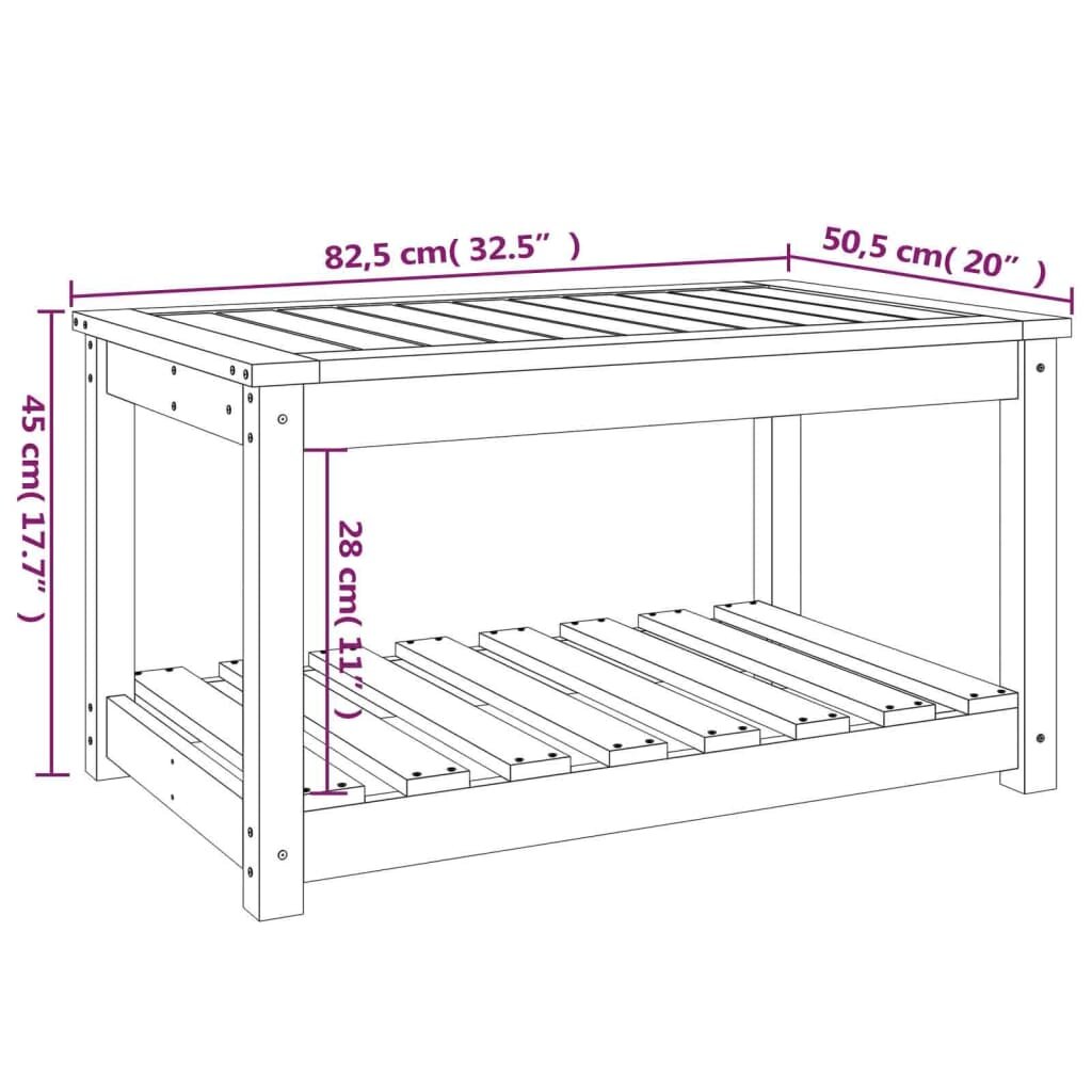 vidaXL Sodo stalas, baltas, 82,5x50,5x45cm, pušies medienos masyvas kaina ir informacija | Lauko stalai, staliukai | pigu.lt