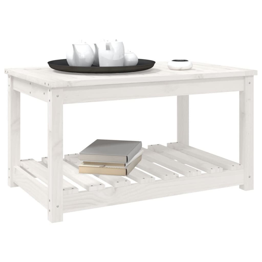 vidaXL Sodo stalas, baltas, 82,5x50,5x45cm, pušies medienos masyvas kaina ir informacija | Lauko stalai, staliukai | pigu.lt