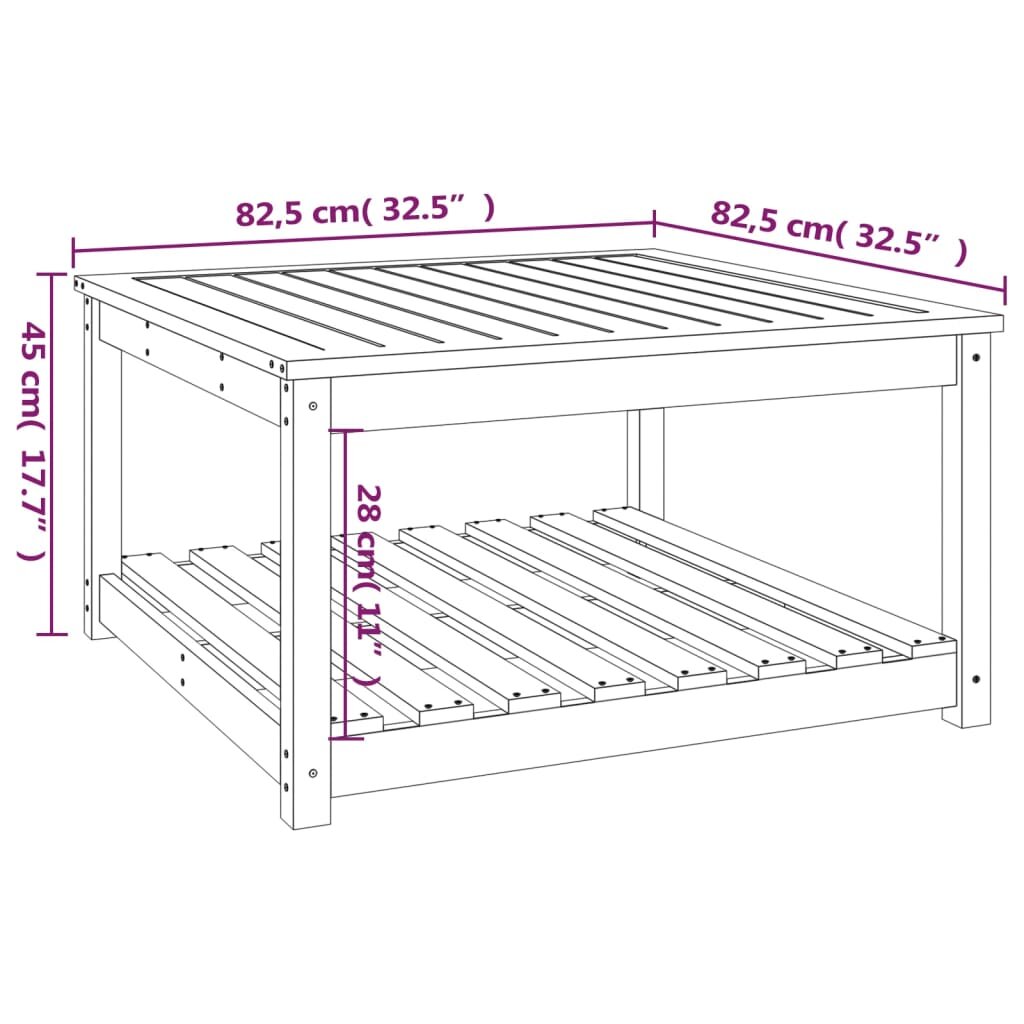 vidaXL Sodo stalas, baltas, 82,5x82,5x45cm, pušies medienos masyvas kaina ir informacija | Lauko stalai, staliukai | pigu.lt