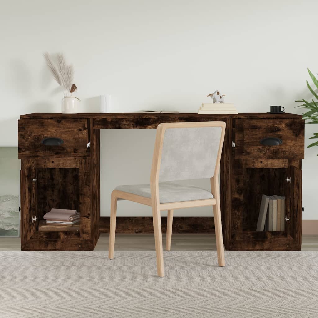 vidaXL Rašomasis stalas su spintele, dūminio ąžuolo, apdirbta mediena kaina ir informacija | Kompiuteriniai, rašomieji stalai | pigu.lt
