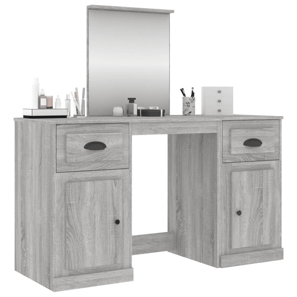 vidaXL Kosmetinis staliukas su veidrodžiu, pilkas, 130x50x132,5cm kaina ir informacija | Spintelės prie lovos | pigu.lt