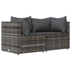 vidaXL Kampinės sofos su pagalvėlėmis, 2vnt., pilkos, poliratanas kaina ir informacija | Lauko kėdės, foteliai, pufai | pigu.lt