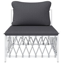 vidaXL Vidurinė sodo sofos dalis su pagalvėmis, balta, austas audinys kaina ir informacija | Lauko kėdės, foteliai, pufai | pigu.lt
