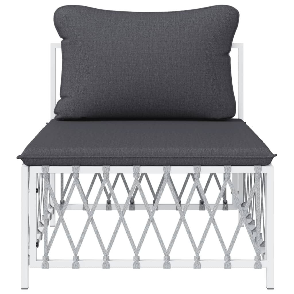 vidaXL Vidurinė sodo sofos dalis su pagalvėmis, balta, austas audinys kaina ir informacija | Lauko kėdės, foteliai, pufai | pigu.lt