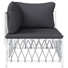 vidaXL Kampinė sodo sofos dalis su pagalvėlėmis, balta, austas audinys kaina ir informacija | Lauko kėdės, foteliai, pufai | pigu.lt