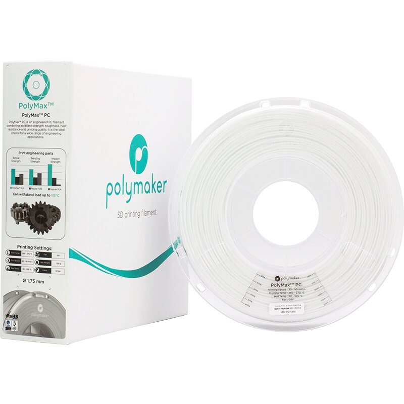 3D spausdinimo siūlas Polymaker PolyMax Tough PC 0.75kg 1.75mm White kaina ir informacija | Išmanioji technika ir priedai | pigu.lt